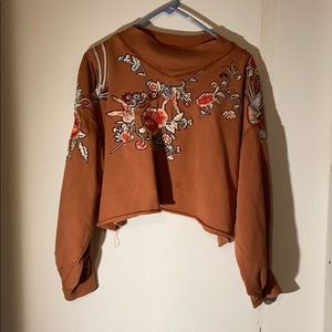 Free people cropped embroidered crew neck